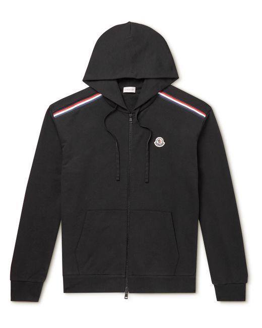 Moncler Logo-Embroidered Striped Cotton-Jersey Zip-Up Hoodie