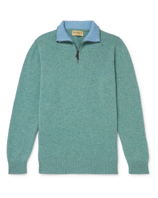 Purdey Slim-Fit Mélange Cashmere Half-Zip Sweater