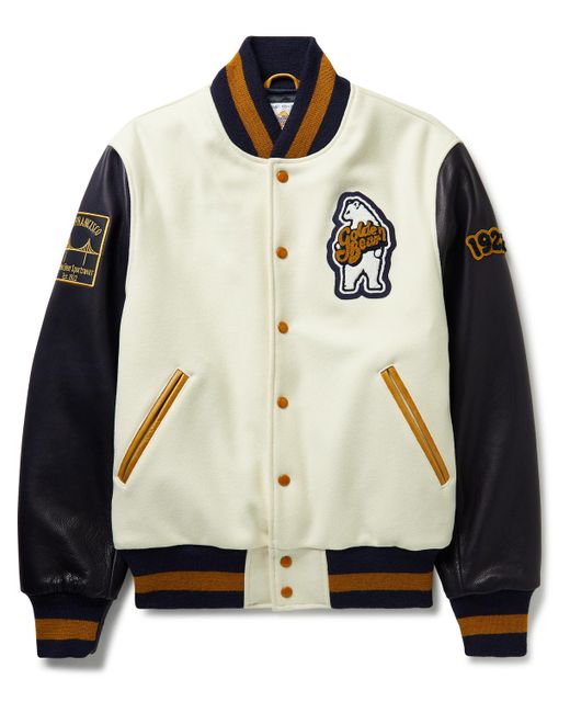 Golden Bear The Albany Logo-Appliqued Wool-Blend and Leather Bomber Jacket