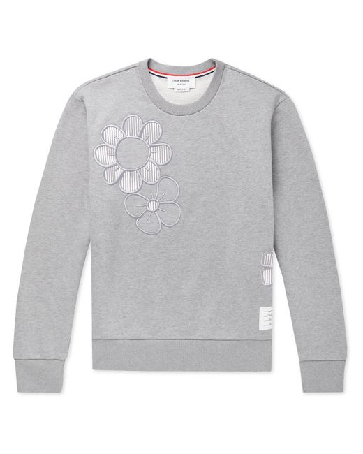 Thom Browne Embroidered Seersucker-Trimmed Cotton-Jersey Sweatshirt