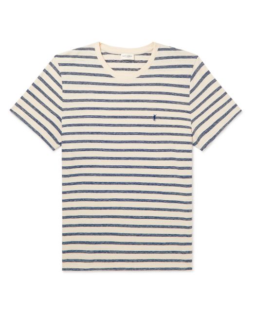 Saint Laurent Slim-Fit Logo-Embroidered Striped Cotton-Jersey T-Shirt