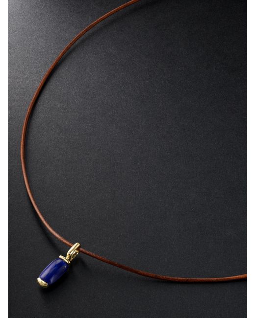 Fernando Jorge 18-Karat Gold Leather and Lapis Lazuli Pendant Necklace