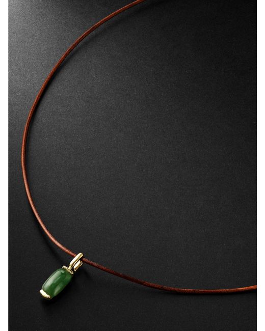 Fernando Jorge 18-Karat Gold Leather and Jade Pendant Necklace