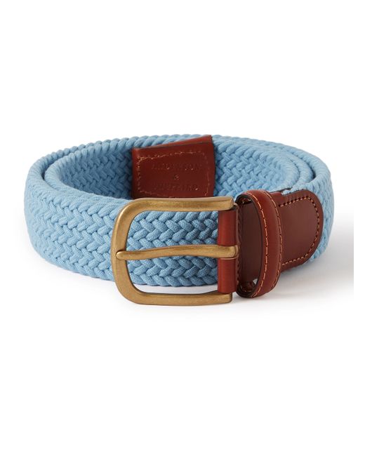 Anderson & Sheppard 3.5cm Leather-Trimmed Woven Cotton Belt