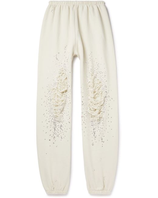 Liberal Youth Ministry Tapered Crystal-Embellished Distressed Cotton-Jersey Sweatpants