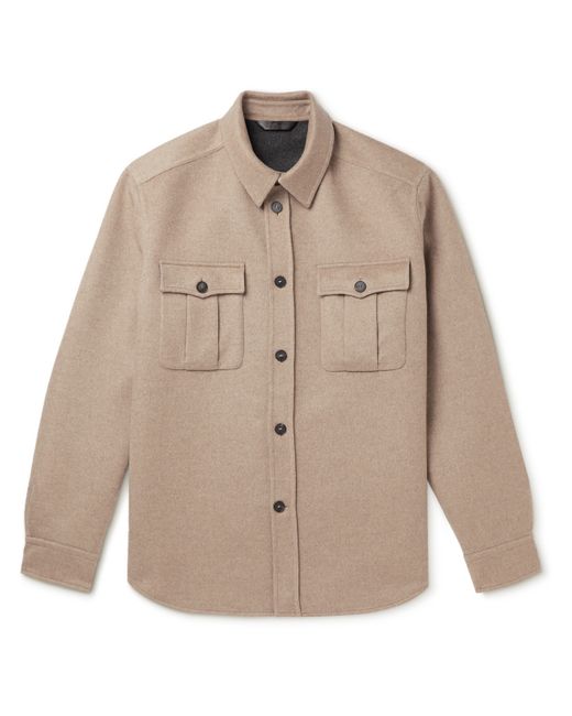 Brioni Leather-Trimmed Cashmere-Felt Shirt Jacket