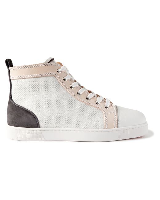 Christian Louboutin Louis Suede-Trimmed Perforated Leather High-Top Sneakers