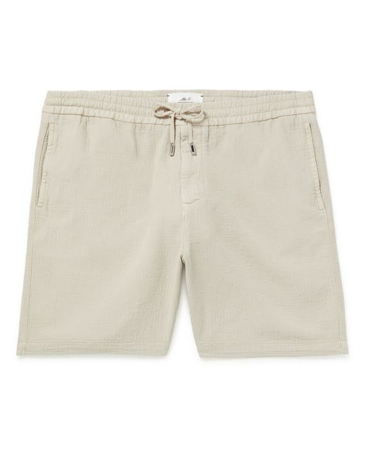 Mr P. Mr P. Straight-Leg Textured Cotton-Dobby Drawstring Shorts