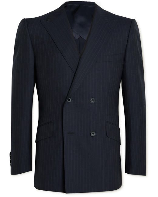 Kingsman Double-Breasted Pinstriped Wool Suit Jacket
