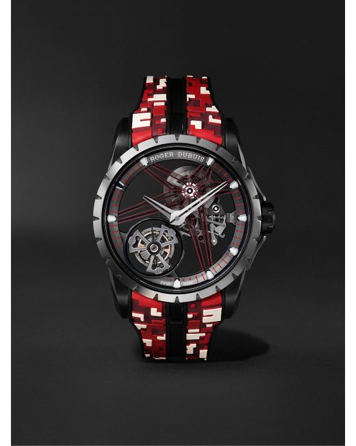 Roger Dubuis Excalibur Limited Edition Flying Tourbillon Hand-Wound 42mm DLC Titanium and Leather Watch Ref. No. EX0960