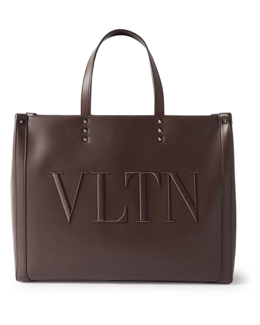 Valentino Garavani Studded Logo-Embroidered Leather-Trimmed Tote
