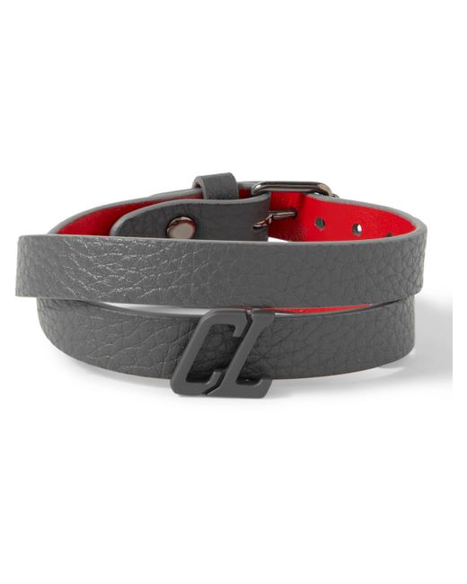 Christian Louboutin Full-Grain Leather and Gunmetal-Tone Wrap Bracelet