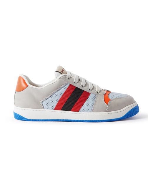 Gucci Screener Suede Mesh Webbing and Leather Sneakers