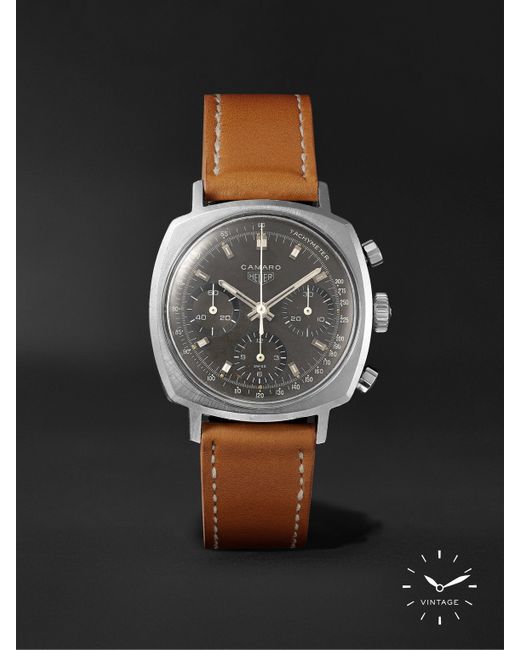 Wind Vintage Vintage 1969 Heuer Camaro Hand-Wound Chronograph Stainless Steel and Leather Watch Ref. No. 7220NT