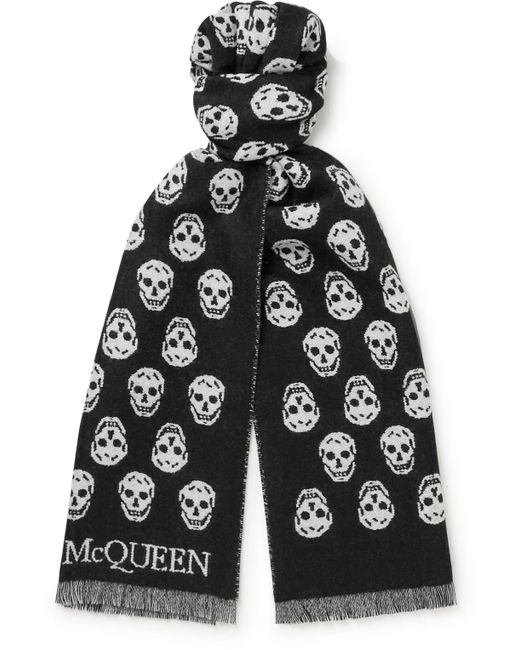 Alexander McQueen Reversible Fringed Logo-Jacquard Wool Scarf