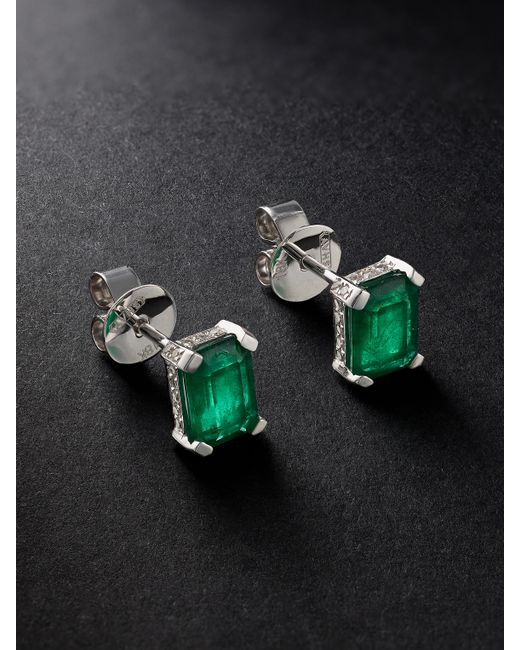 Shay Hidden Halo White Gold Emerald and Diamond Earrings