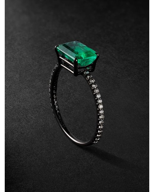 Shay Blackened Gold Emerald and Diamond Ring