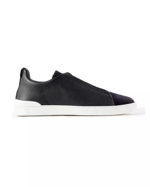 Z Zegna Full-Grain Leather and Suede Slip-On Sneakers