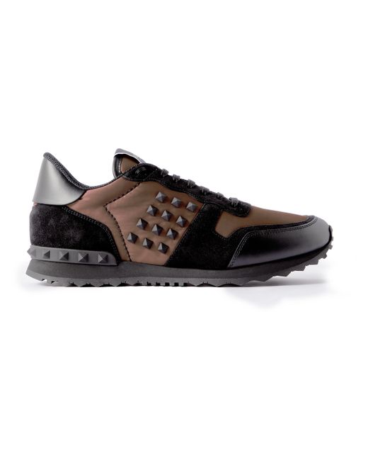 Valentino Garavani Rockstud Leather-Trimmed Suede and Shell Sneakers