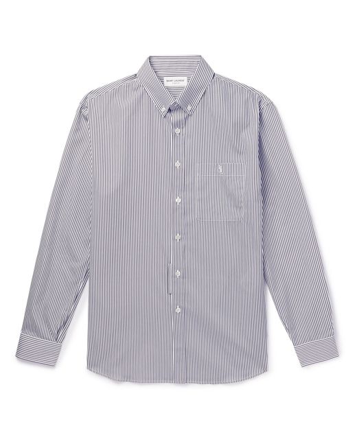Saint Laurent Monogram Button-Down Collar Striped Cotton-Poplin Shirt