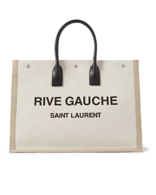 Saint Laurent Leather-Trimmed Logo-Print Linen and Cotton-Blend Canvas Tote Bag