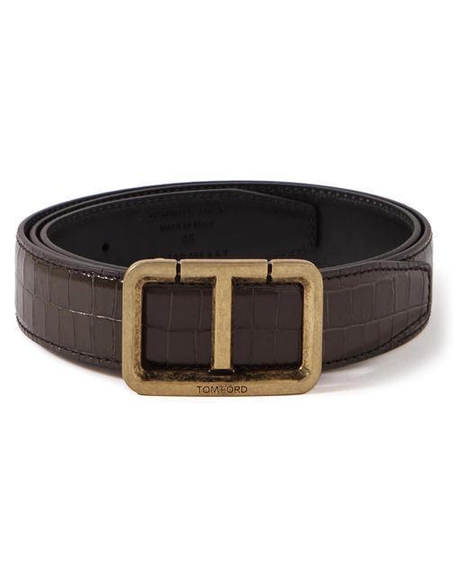 Tom Ford 3cm Croc-Effect Glossed-Leather Belt
