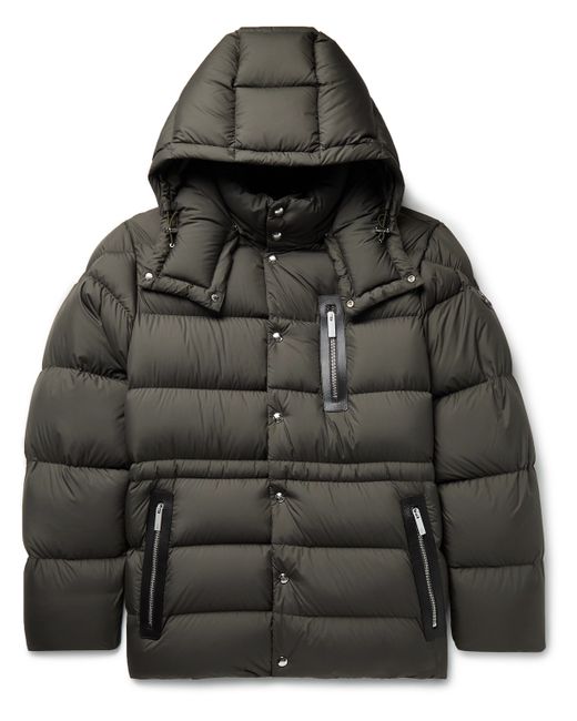 Moncler Bauges Leather-Trimmed Quilted Shell Hooded Down Jacket