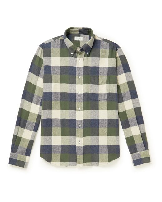 Hartford Pitt Button-Down Collar Checked Cotton-Flannel Shirt