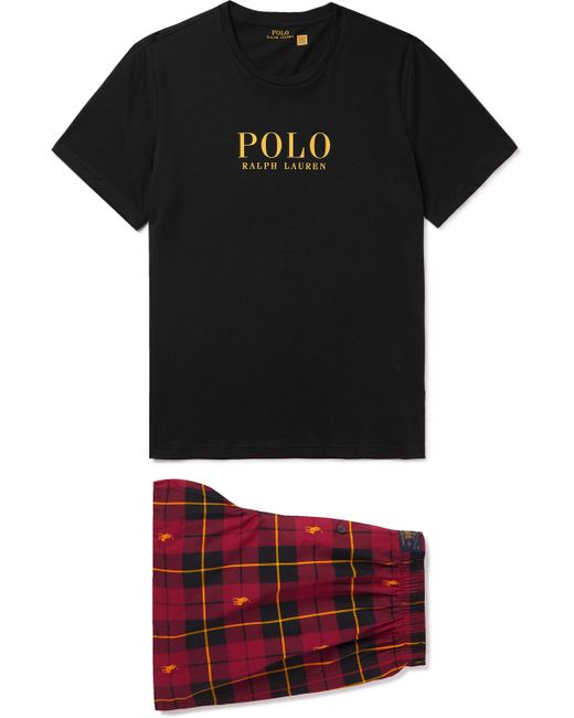 Polo Ralph Lauren Logo-Print Cotton-Jersey and Embroidered Checked Cotton Pyjama Set