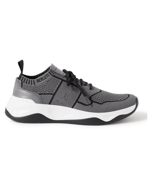 Berluti Shadow Leather-Trimmed Stretch-Knit Sneakers