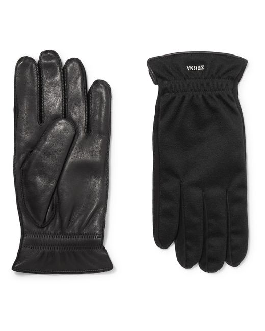 Z Zegna Logo-Flocked Cashmere and Leather Gloves