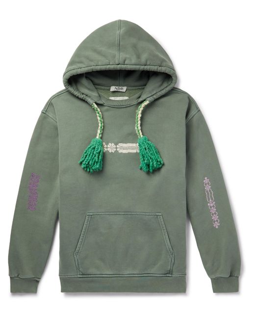 Adish Tasselled Garment-Dyed Embroidered Cotton-Jersey Hoodie