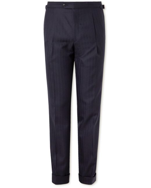 Saman Amel Straight-Leg Pleated Herringbone Wool-Twill Suit Trousers