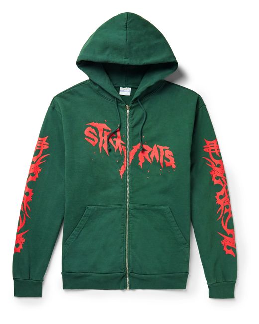 Stray Rats Printed Cotton-Jersey Zip-Up Hoodie