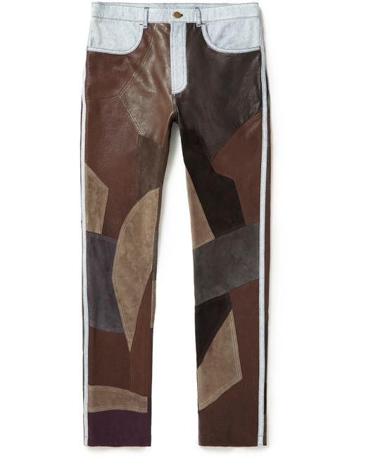 Acne Studios Lyrite Tapered Denim-Trimmed Patchwork Leather Trousers