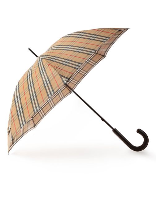 Burberry Checked Shell and Leather Umbrella