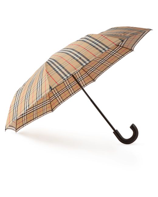 Burberry Checked Leather-Handle Umbrella