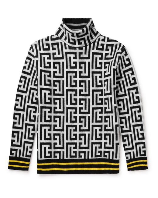 Balmain Monogrammed Merino Wool and Cashmere-Blend Rollneck Sweater