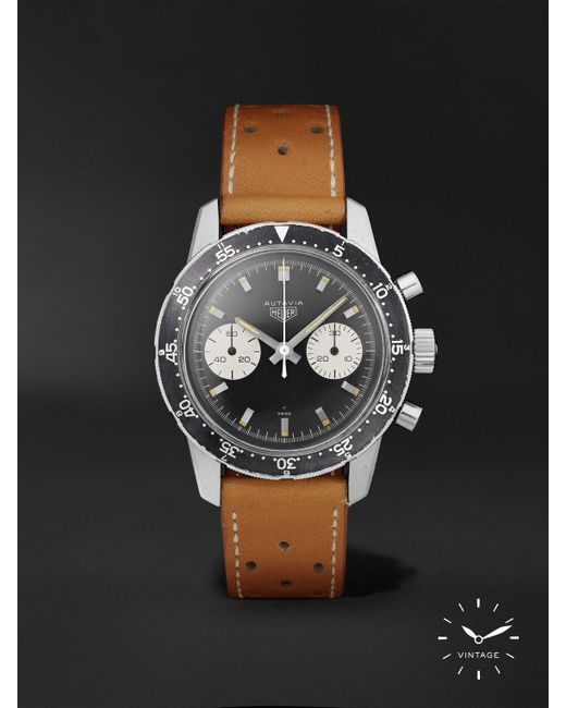 Wind Vintage Vintage 1968 Heuer Autavia Hand-Wound Chronograph 40mm Stainless Steel and Leather Watch Ref. No. 7763
