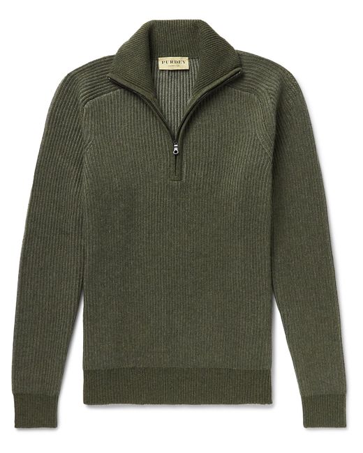 Purdey Ribbed Cashmere Half-Zip Sweater