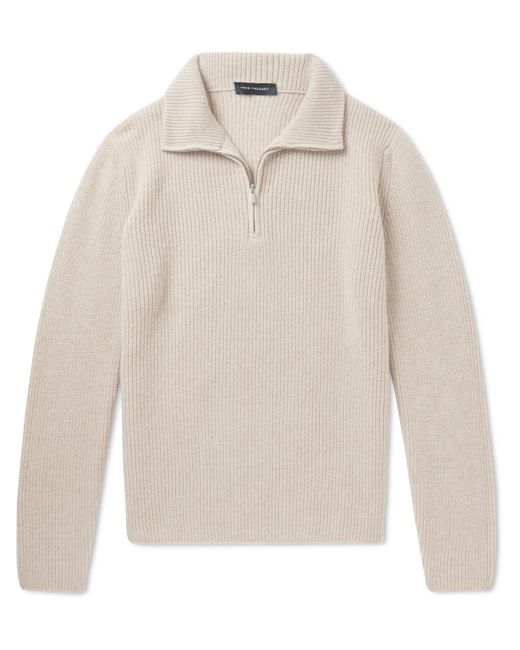 Thom Sweeney Ribbed Merino Wool and Cashmere-Blend Half-Zip Sweater