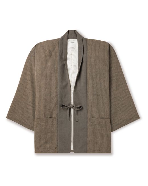 Visvim Kiyari Striped Padded Wool Linen and Cotton-Blend Tweed Kimono Jacket