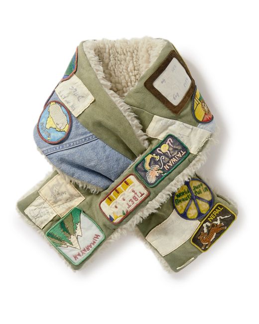 Kapital Patchwork Embroidered Fleece-Lined Cotton-Canvas Scarf