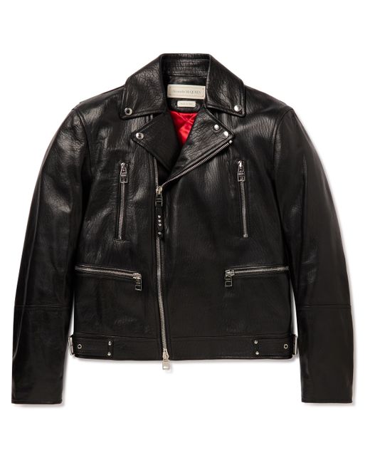 Alexander McQueen Slim-Fit Zip-Detailed Leather Biker Jacket