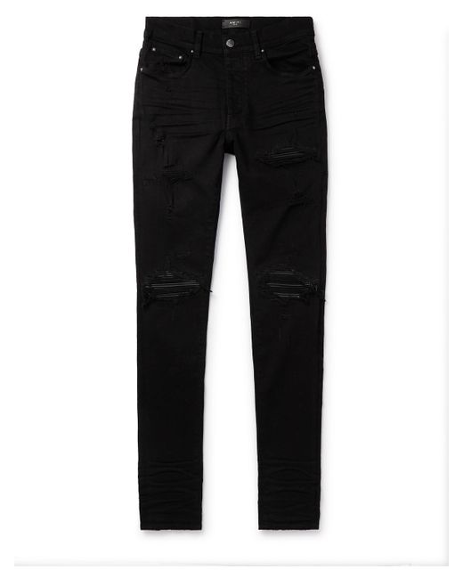 Amiri MX1 Skinny-Fit Leather-Panelled Distressed Jeans