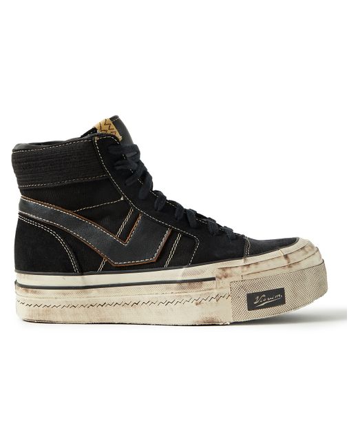 Visvim Zephyr Hi Distressed Leather-Trimmed Cotton-Canvas High-Top Sneakers