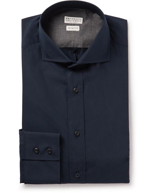 Brunello Cucinelli Slim-Fit Cutaway-Collar Cotton-Poplin Shirt