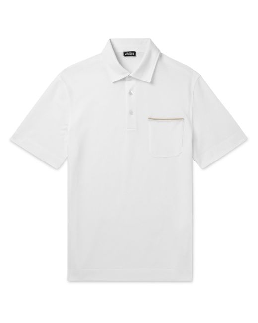 Z Zegna Leather-Trimmed Cotton-Piqué Polo Shirt