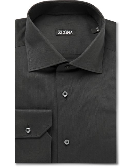 Z Zegna Trofeo Slim-Fit Cutaway-Collar Cotton-Blend Twill Shirt