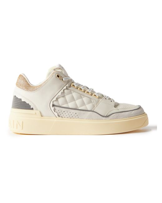 Balmain B-Court Panelled Distressed Leather and Suede Sneakers